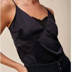 Paige silk black lace bodysuit - L